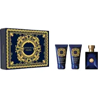 Versace Set : Dylan Blue, balsamo dopobarba calmante, 50 ml + Dylan Blue, gel doccia, per tutti i tipi di pelle, 50 ml + Dylan Blue, Eau De Toilette, p