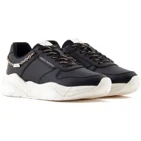 Armani Exchange para mulher. XW001617AF17443MC005 Sapatilhas de couro Equip preto (40), Plano, Cordão, Casual