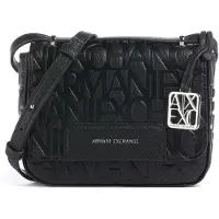 Armani Exchange para mulher. XW001577AF15774UC001 Mala de ombro com impressão do logótipo e aba preta (OSFA), Preto, Casual, Poliéster