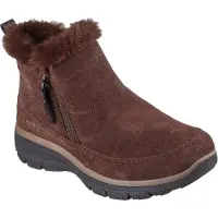 SKECHERS para mulher. 167862 Botins Relaxed Fit Easy Going Cool Zip Leather Ankle Booties castanho (37), Couro, Marrom, 3 a 5cm, Zíper, Casu