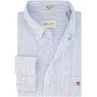 Gant para homem. 3000230 Camisa Oxford de ajuste regular com riscas finas azuis (XL), Azul, Casual, Algodão, Clássico, Manga comprida