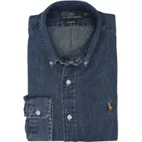 Ralph Lauren Camisa azul ganga / conhaque / branco