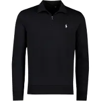Ralph Lauren para homem. 710P06234001 Camisola de malha dupla com fecho de correr curto, preta (S), Preto, Casual, Algodão, Clássico