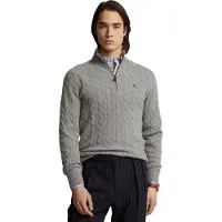 Ralph Lauren para homem. 710876766008 Pulôver de malha cinzento com fecho de correr cinzento (M), Casual, Cinza, Lã