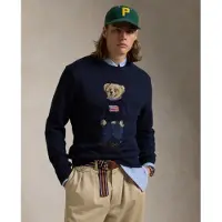 Ralph Lauren para homem. 710946137001 Camisola de algodão e linho com o Polo Bear azul-marinho (XS), Casual, Manga comprida