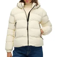 Superdry para mulher. W5011996A Casaco com capuz acolchoado Stanton em branco (S), Casual, Poliéster