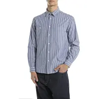 Replay para homem. M4153.000.52852 Camisa azul tingida com fio (M), Casual, Clássico, Poliéster, Manga comprida
