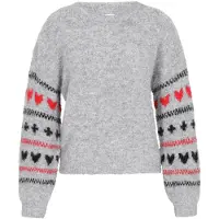 Mymo Pullover 'Young Fashion' cinzento / vermelho / preto