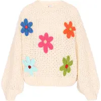IZIA Pullover oversized azul céu / laranja escuro / rosa / branco lã