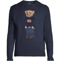 Ralph Lauren para homem. 710946137001 Camisola de algodão e linho com o Polo Bear azul-marinho (M), Casual, Manga comprida
