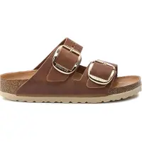 Birkenstock para mulher. 1011073 Sandálias de Couro Arizona Big Buckle Leoi (Ajuste Estreito) castanho (36), Marrom, Plano, Nenhum, Casual