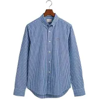 Gant para homem. 3000132 Camisa às riscas de popelina de corte justo azul (L), Casual, Algodão, Clássico, Manga comprida
