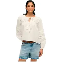 Superdry para mulher. W6012022A Blusa de renda branca Ibiza (S), Branco, Casual, Algodão, Manga comprida