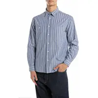 Replay para homem. M4153.000.52852 Camisa azul tingida com fio (XL), Casual, Clássico, Poliéster, Manga comprida