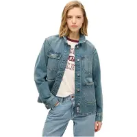 Superdry para mulher. W5011809A Casaco de ganga com bordados Chore azul (L), Casual, Algodão orgânico, Sustentável