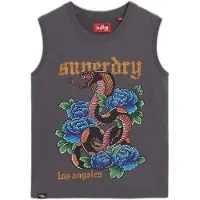 Superdry para mulher. W6011781A Camiseta sem mangas com strass Tattoo cinza (M), Casual, Algodão, Sem mangas / correias