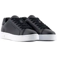 Armani Exchange para mulher. XW000295AF11912UC001 Sapatilhas de couro pretas (35.5), Preto, Plano, Cordão, Casual
