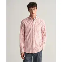 Gant para homem. 3240060 Camisa de linho e algodão de ajuste regular com riscas cor-de-rosa (M), Casual, Manga comprida
