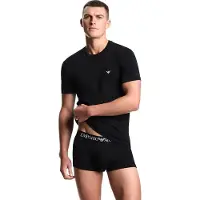 Emporio Armani para homem. EM000379_AF14133 Camiseta de estar em casa de corte justo de malha elástica preta (S), Preto, Casual, Homewear, A