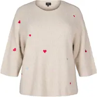 Zizzi Pullover 'MSUNNY HEART' estuque / azul claro / rosa claro / vermelho
