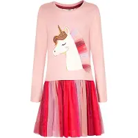 Happy girls Vestido cor-de-rosa / pitaya / vermelho fogo / branco