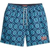 Superdry para homem. M3010250A Fato de banho com estampado de mosaico azul (S), Beachwear, Polister Reciclado, Sustentável