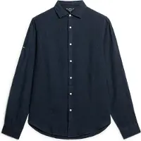 Superdry para homem. M4010607A Camisa casual de linho de manga comprida em azul-marinho (S)