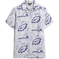 Superdry para homem. M4010810A Camisa de linho branca estampada (M), Branco, Casual, Manga curta