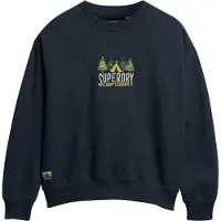 Superdry para mulher. W2012156A Camisola com gola redonda Travel Souvenir azul-marinho (S), Casual, Algodão, Sustentável
