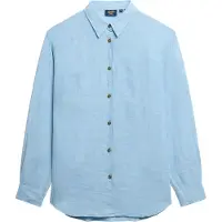 Superdry para mulher. W4010463A Camisa casual de linho com corte boyfriend azul (XS), Manga comprida