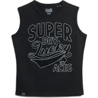 Superdry para mulher. W6011898A T-shirt com acabamentos Retro pretos (M), Casual, Algodão, Sem mangas / correias
