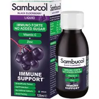 Sambucol Immuno Forte Sem Açúcar Sabugueiro Preto Vitamina C e Zinco Suporta o Sistema Imunitário Xarope 120 ml