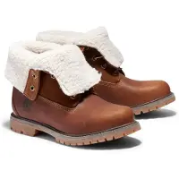 Timberland para mulher. TB18328R2421 Botins em pele com parte superior enrolada e forro castanho quente (36 W), Couro, Marrom, Plano, Cordão