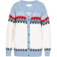 Usha Casaco de malha oversized azul céu / vermelho / preto / offwhite