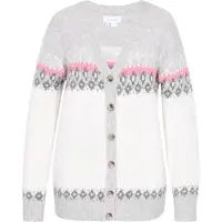 Usha Casaco de malha oversized cinzento / cinzento escuro / cor-de-rosa / branco