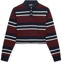 Superdry para mulher. W6012175A Polo Stripe Rugby borgonha (XL), Casual, Algodão, Manga comprida