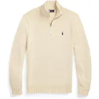 Ralph Lauren para homem. 710859939503 Camisola de algodão com fecho de correr curto bege (XL), Casual, Clássico