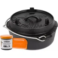 Petromax Dutch Oven ft3 fundo plano com Graxa de manutenção e Raspador de panelas