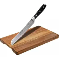 Eden kitchen knives Eden Classic Damast faca para pão com tábua de cortar em acácia