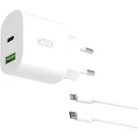 Ksix Carregador De Parede Usb-a E Usb-c Pd 3.0 Qc 3.0 Gan 20w+ Com Cabo Usb-c Para Lightning 1 M