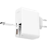 Ksix Carregador De Parede Pd 3.0 Qc 3.0 Gan 65w+cabo Usb-c Retrátil Usb-a E Usb-c 70 Cm