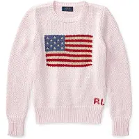 Ralph Lauren para menina. 313668609003 Camisola de algodão com bandeira cor-de-rosa ((S) 7años= 130/134cm), Casual, moda infantil
