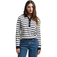 Gant para mulher. 4200556 Pólo de piqué de manga comprida com riscas Breton branco, azul-marinho (L), Casual, Algodão