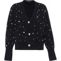 Faina Casaco de malha azul / esmeralda / preto / branco pérola