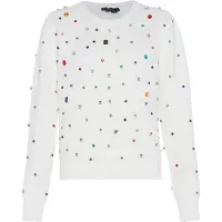Faina Pullover turquesa / azul claro / vermelho / branco lã