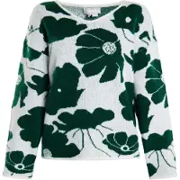 Usha Pullover 'Lurea' verde escuro / branco