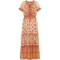 Usha Vestido bege / castanho / laranja