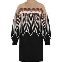 IZIA Vestido de malha bege / castanho / ouro / preto