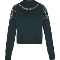 Faina Pullover verde escuro / branco pérola