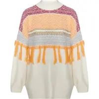 IZIA Pullover 'Eyota' acinzentado / laranja / vermelho escuro / branco lã
